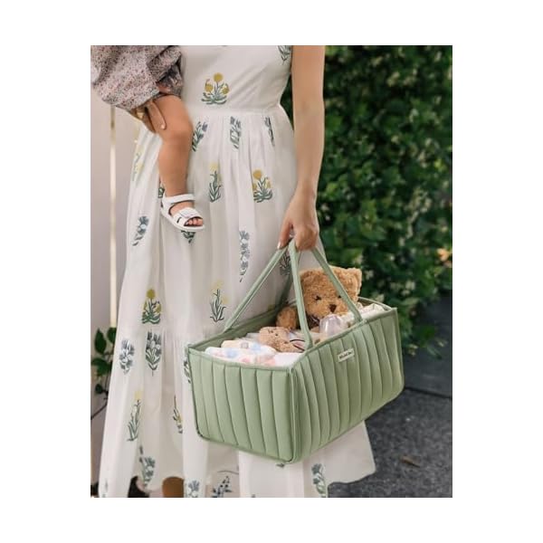 Blissful diary baby diaper caddy organizer stylish nursery storage basket gift for baby shower baby registry must have newborn essentials baby caddy organizer for diaper station sage green  urban country home decor