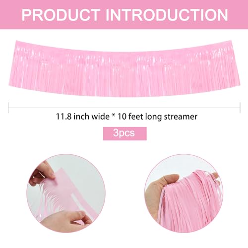 Image of BEISHIDA 3 Packs Metallic Foil Fringe Garland Macaron Pink Wall Hanging Tinsel Fringe Banners for Car Floats Bridal Shower Wedding Birthday Easter Graduation Holiday Party Decoration(30 Feet)