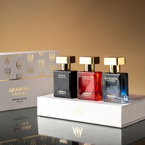 Image of Arabian Aroma Luxury Unisex Perfume Gift Set | Exotic Long Lasting Perfume for Men & Women | Eau De Parfum | Perfume Set for Couple Gift Pack | Seduction, Horizon & Dark (30ml)