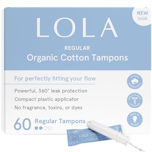 LOLA Organic Cotton Tampons, 60 Count - Tampons Regular, Period Feminine Hygiene Products, HSA FSA Approved Products Feminine Care