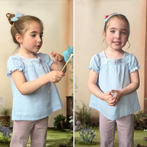Image of Curipeer Toddler Girls Shirt Summer Casual Puff Short Sleeve Blouse Tops for Baby Girl