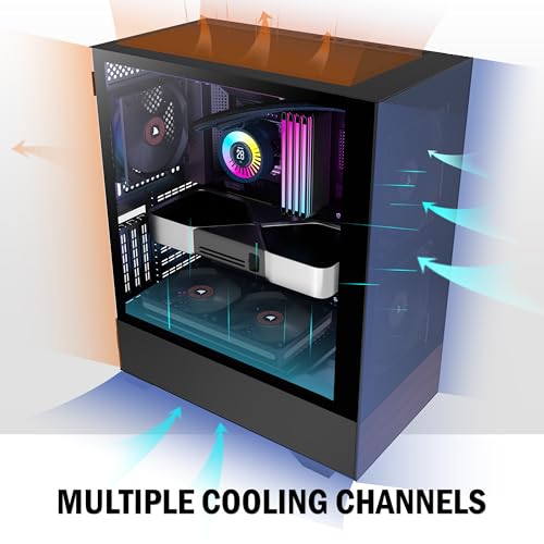 PCZZOI PC CASE ATX 3 Case Fans Pre-Installed, Mid Tower Computer Case with Tempered Glass, Printed Walnut Wood Panels,Support 360mm Radiator,Black Gaming Desktop Case (H3) - Image 2