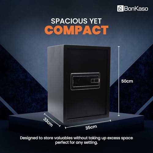 Image of BonKaso Safe Locker For Home, 51 Litres Locker Box For Money, Jewellery, Digital Electronic Safe Locker for Home & Office With Auto lock Function, Anti Theft Alarm And LED Display, (Black)