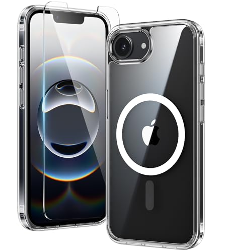 FNTCASE for iPhone 16e Case: Clear Magnetic Rugged Protection | Military Grade Slim Anti Yellowing Phone Cases | Shockproof Scratch-Resistant Transparent Phone Cover(Clear)
