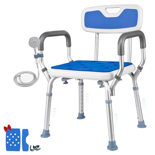 Imagen de YOGONEV Silla para Baño, Silla de Baño para Adulto Mayor, Silla Antideslizante para Baño con Alfombrilla Antideslizante y Reposabrazos Extraíbles,Silla de Ducha para Adulto Altura Ajustable
