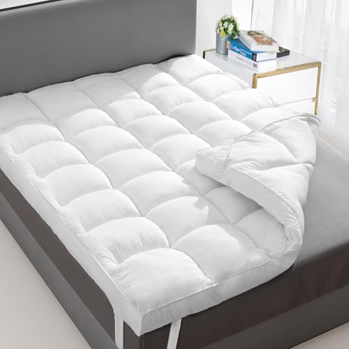 Extra Thick Fitted Mattress Topper - King Size | Soft & Cooling Pillow Top Mattress Pad & Protector | Bed Topper for Back Pain, Straps Stretch 6' to 22' Deep