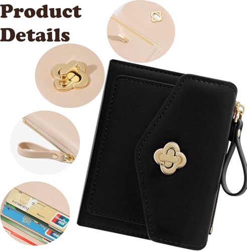 Image of Farcauo Small Wallets Woman Cute Black Wallet for Woman Girls Kawaii Thin Mini Wallet Womens Ladies and Girls Minimalist Women's Wallet with ID Window