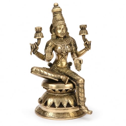 Image of Kartique Brass Lakshmi Idol on Lotus, 12 Inch for Home Temple | Handmade