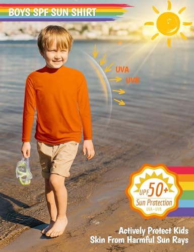Image of Boys Rash Guard Swim Shirts Long Sleeve UPF 50+ Swimwear Toddler Kids Sun Protection SPF Water Surfing Swimming Shirts 0-16Y