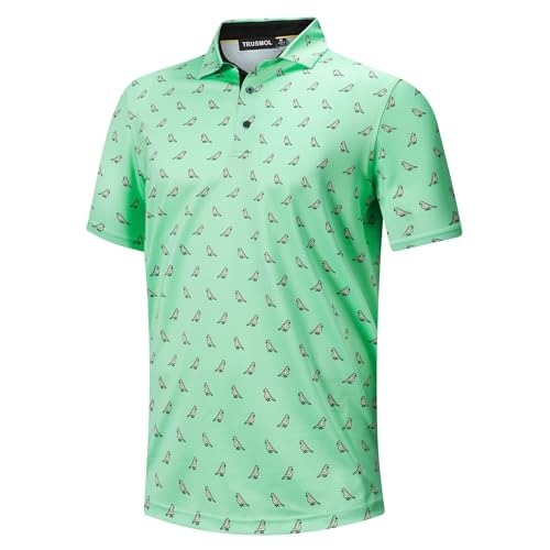 Golf Shirts for Men Dry Fit Performance Print Short Sleeve Moisture Wicking Golf Polo Shirts