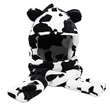 Umeepar Winter Cow Print Faux Fur Hood Hat Scarf and Gloves 3 in 1 Hooded Scarf with Ear for Women...