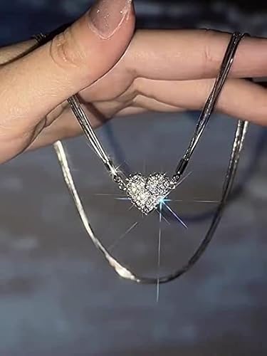 Assote Niche Design Attractiveness Magnet Love Pendant Necklace, Creative Magnet Couples Necklace, Cubic Zirconia Heart Shaped Magnetic Necklace, Silver Magnet Matching Love Heart Necklaces (#1)