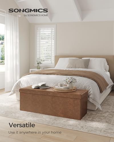 SONGMICS-Storage-Ottoman-35-Gal-Storage-Chest-Folding-Footrest-Bench-660-lb-Load-Capacity-Synthetic-Leather-15-x-43-x-15-Inches-Coffee-Brown-ULSF075K01 SONGMICS Storage Ottoman 35 Gal Storage Chest Folding Footrest Bench 660 lb Load Capacity Synthetic Leather 15 x 43 x 15 Inches Coffee Brown ULSF075K01