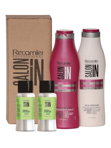 RECAMIER Anti Frizz Shampoo Conditioner Set Hair 10.1 OZ + 2 Nano keratin Shots