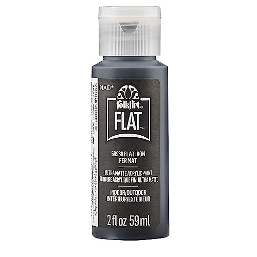 Image of FolkArt Flat Acrylic Craft Paint, Flat Iron 2 fl oz Ultra Matte Paint Perfect for Indoor and Outdoor Arts and Crafts Projects, 50939
