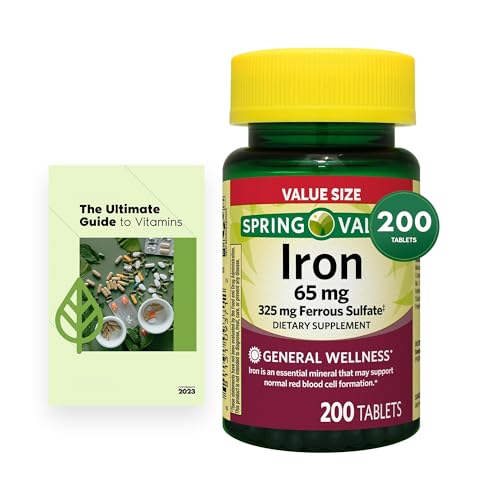 Sprin Val-Ley General Health & Wellness Iron Tablets Dietary Supplement Value Size, 65 mg, 200 Count, Over 6 Months Supply + Exclusive Vtmx Vitamin Guide (2 Items)