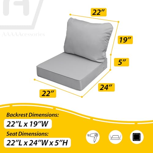 Image of AAAAAcessories Outdoor Seat Cushions for Chairs, Fade-Resistant, Waterproof Patio Furniture Replacement Cushions, 22 inch x 24 inch x 5 inch + 22 inch x 19 inch, Gray