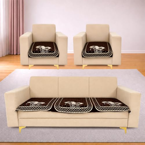 Image of Homerz Premium Chenille Fabric Sofa Cover | Soft, Durable & Dustproof | Decorative Couch Cover (Florida Coffee, 5 (3+1+1) Seater, Only Seat Cover)