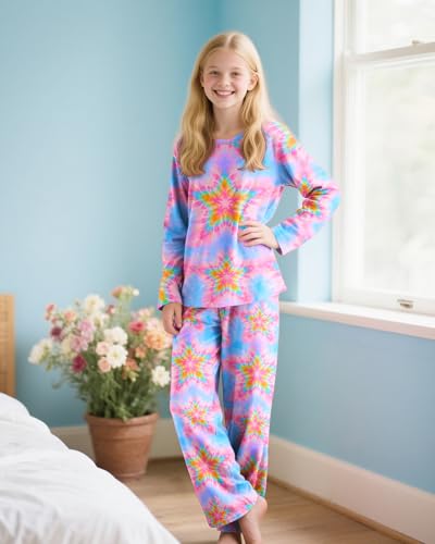 Nidoul Girls Pajamas Long Sleeve Pants 2PCS Pajama Sets Pjs Sleepwear Lounge for Tween Teen Kids 7-14Y3