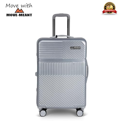 Image of Move-Meant VoyageWare Medium Check-in Suitcase 66 Cm 8 Wheels Number Lock Poly Carbonate Silver Trolley Bag for Men & Women | 360 Degree Wheeling System Luggage | Trolley Bags for Travel