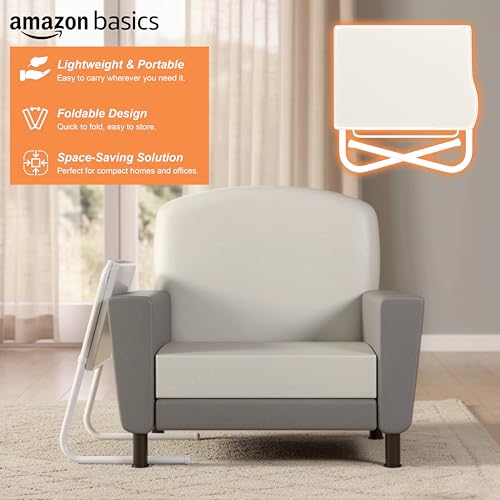 Image of amazon basics Pro Smart | Lounge Mate Smart | Height Adjustable Laptop Table | Adjustable Table Angle | Cupholder | Carbon Steel | Foldable | Dove White | 75 cm - H, 55 cm - L, 40 cm - W
