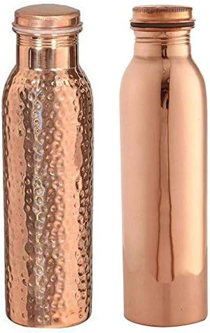 Set of 2 Pure Copper Water Bottle Flask Drinkware Ayurvedic Yoga Health Benefit
