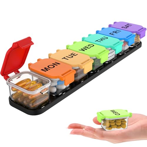 Mossime Extra Large Weekly Pill Organiser 7 Day - XXL Dosette Box with 7 Detachable Compartments Moisture-Proof Tablet Case for Medication Vitamins & Fish Oil Travel & Home Friendly