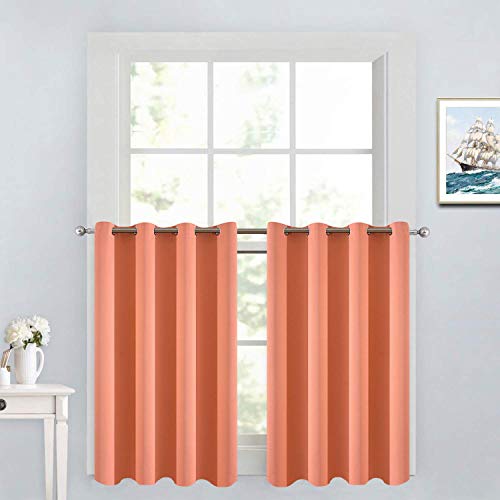Yakamok 36 Inch Short Blackout Curtains Panels with Grommets, Room Darkening Light Blocking Window Drapes for Kitchen Bathroom,52W x 36L Inches, Coral, 2 Panels