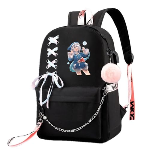 ISaikoy Anime Gawr Gura Backpack Bookbag Daypack Laptop Bag School Bag with USB Charging Port 3