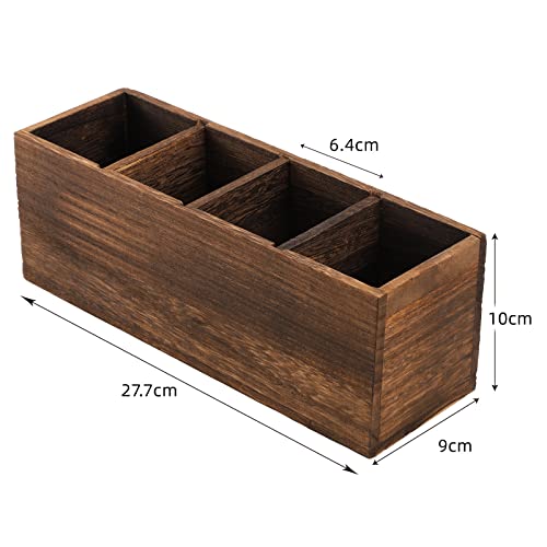 Dicunoy 2 Pack Wooden Pencil Desk Organizer Holder, 4 Compartments Rustic Wood Remote Control Holder - Image 2