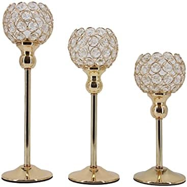 CRMENO Gold Crystal Candle Holder Candlestick Set of 3 Indoor Decoration for Dating Wedding Party 9.8" 11.8" 13.8"