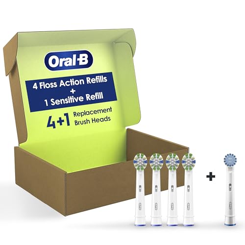 Oral-B FlossAction Electric Toothbrush Replacement Brush Heads, White, 4 Count + 1 Sensitive White - image 1