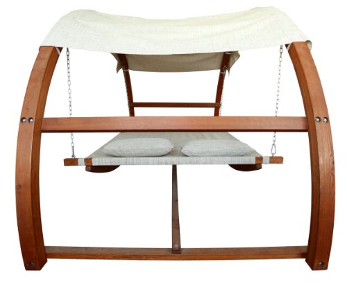 Leisure Season Sbwc402 Swing Bed With Canopy - Brown - 1 Piece - 2-Person Covered Hammock With Wooden Stand - Outdoor Daybed, Furniture For Lawn, Patio, Poolside, Deck, Garden, Backyard - Adjustable #TOP4