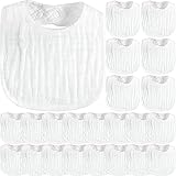 Zhanmai 20 Pack Muslin Baby Bibs Adjustable White Drool Bandana Bibs 6 Absorbent Layers for Newborn Baby Girl Boy Feeding, Drooling and Teething, Machine Washable