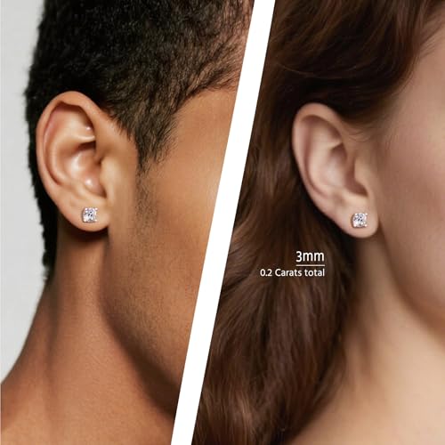 Moissanite Stud Earrings, Rhodium Plated 925 Sterling Silver Earrings Moissanite Jewelry Gifts for Women Men3