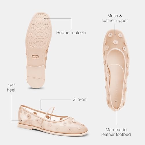 Coach Women's Emilia Mary Jane with Tea Rose Flat, Charcoal/Black, 83