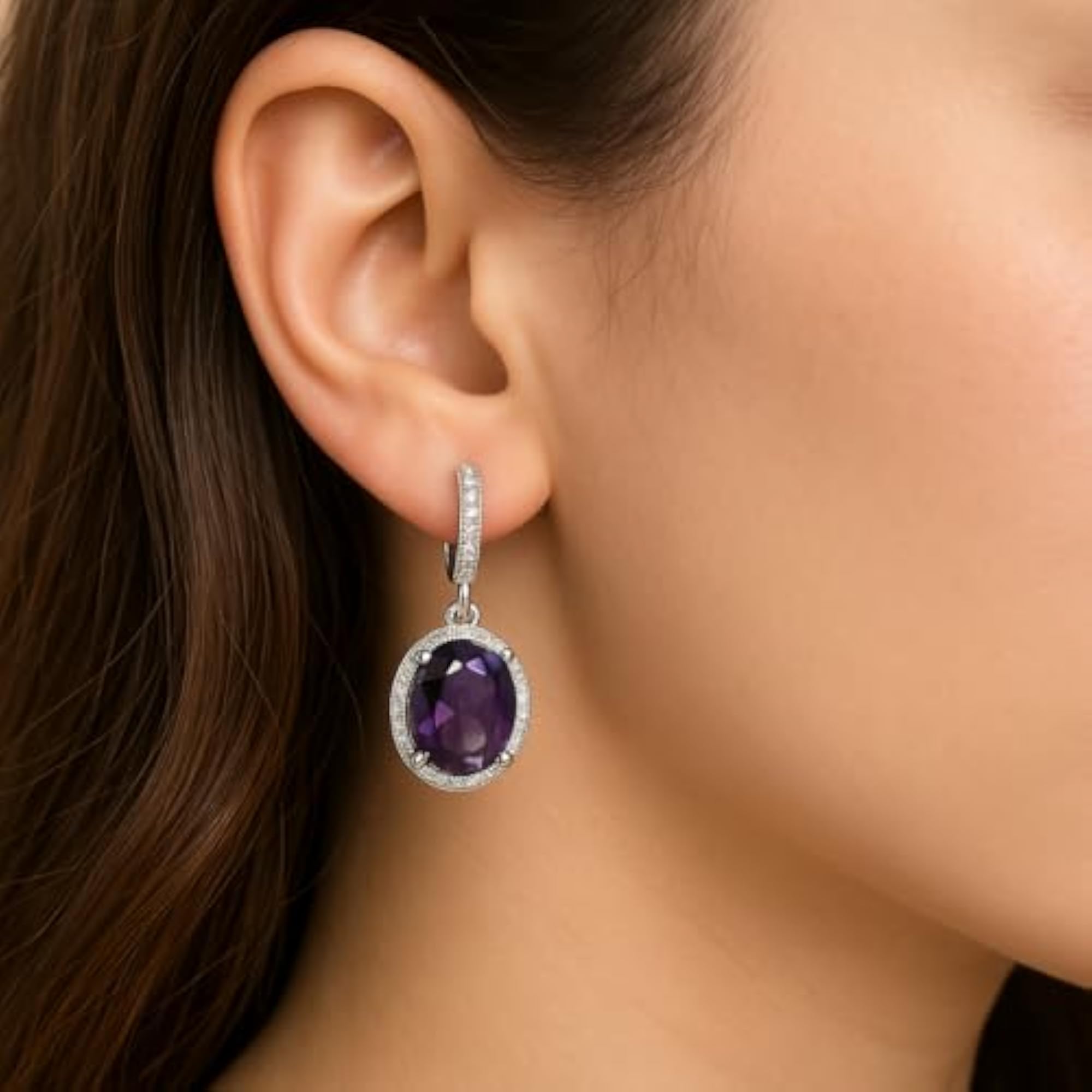 Amethyst Drop Earrings with Diamond Accent