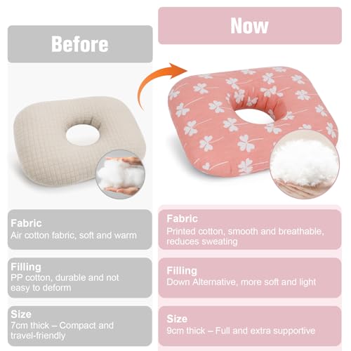 Ear Piercing Pillow for Side Sleeper with Hole for Relief Ears Pain CNH Piercing Pain Sleeping Pressure Sore, Comfortable Support Ear Guard Pillow to a Restful Sleep, Pink Leaf
