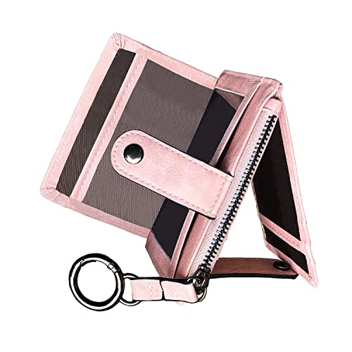 Pofeexio Womens Slim Minimalist Rfid Card Holder Front Pocket Wallet,Ladies Mini Coin Purse With Keychain (Pink) #TOP5