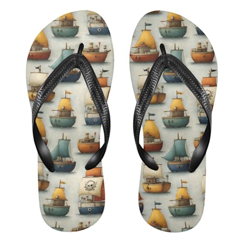 Flip Flop Sandals Cartoon Boats Print for Women Men Beach Outdoor XS