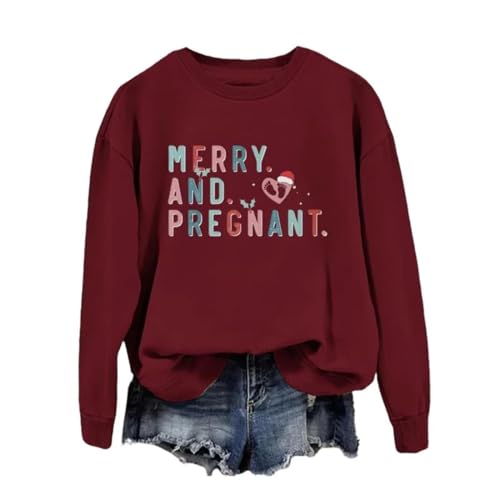 Uwdiohq Damen-Weihnachts-Schwangerschafts-Sweatshirt Für Langärmelige Schwangere Mütter, Geschenk-Top,...