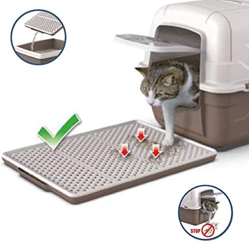 CAT CENTRE Luxury Grey Hooded Cat Litter Tray Box + Sifting Large Mat Bundle Set Pad Catcher Waterproof Trapper Toilet Enclosed Box Pan Loo Charcoal Filter Flap Door Lidded Detachable Hood Enclosed
