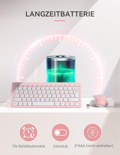 TECKNET Slim Kabellose Tastatur, Deutsches Layout, 78 Tasten Mini Wireless Tastatur mit Nano USB Empfänger für Windows/Chrome OS Smart TV… – Ansicht 4