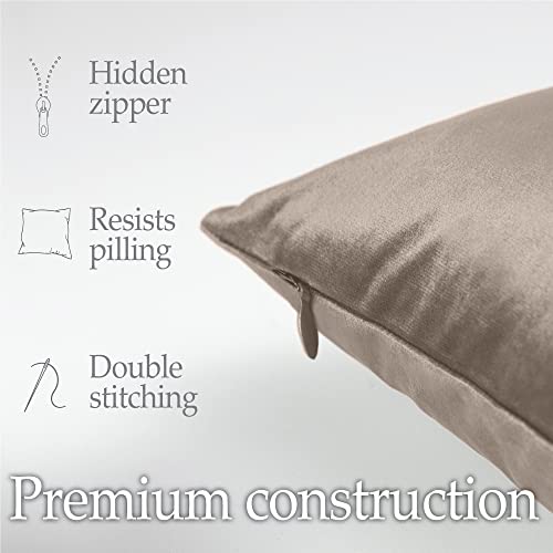 Lalaloom Velvet Throw Pillow Cases, Set Of 2, Softest Accent Case For Pillows, Decorative Square Covers For Home Decor, Silky Cover For Sofa, Couch, Bedroom, Living Room, Washable 16X16, Taupe #TOP3