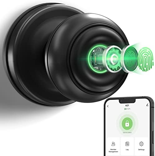 GeekTale Fingerprint Door Lock Smart Door Knob, Biometric Door Lock Smart Lock Fingerprint Door knob with App Control, Great for Bedrooms,Cloakroom,Apartments Offices,Hotels
