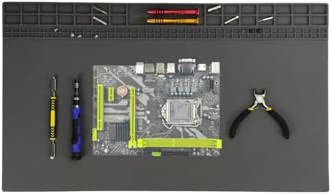 60cm x 35 cm Large Silicone Soldering Mat Fireproof Heat Resistant Repair Mat for Drone, Laptop, PC, Watch, Handphone Repair (Grey)