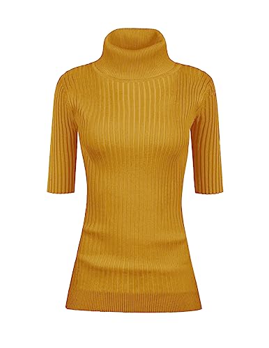Image of v28 Women Turtleneck 1 /2 Half Sleeve Highly Stretchy Ribbed Knit Fitted Sweater