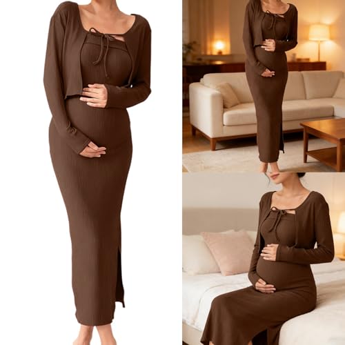 Robe et cardigan de grossesse tricotés en polyester extensible doux