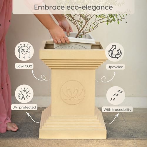 Image of Eha Earth Friendly 20 inch Tulsi Pot for Home Big Size with Additional 10 inch Pot | Pack of 2 | Made with Rice Husk Biocomposite | UV Protected Home Decor Plant Pots | Tulasi Kota Set | Sand Dune