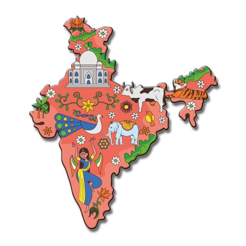Image of CAPIO ART MDF Wooden Indian Map Fridge Magnet Pack of 3 | Sleek & Trendy Multipurpose Door Magnet, Office Magnet, Decorative Souvenir for Home & Kitchen | (Multicolor)